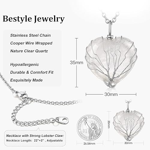 ONE: Heart Clear Quartz Crystal  Necklace 925 Sterling Silver Necklace