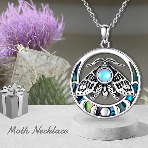 ONE :💎 Moonstone Abalone Shell Moth Pendant NECKLACE Fine Jewelry 💎