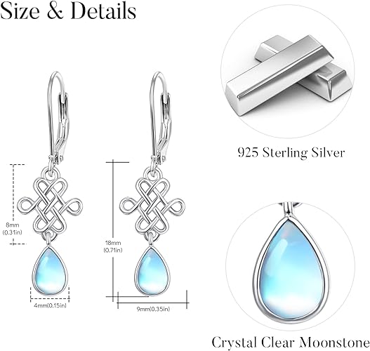 ONE:  Exquisite TEAR DROP Color: MOONSTONE Dangle Earrings 925 Sterling Silver