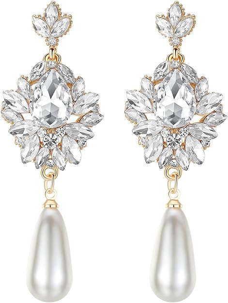 ONE PAIR: Crystal Multi Gold/Silver Rhinestone Chandelier Wedding Bridal Dangle Earrings