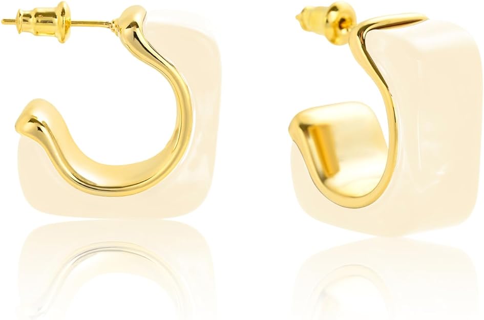 ONE Pair:  Resin Earrings for Women - Post Drop Earrings 14k Gold Plated