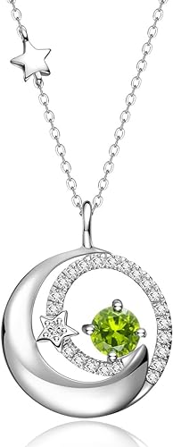 ONE :💎925 Sterling Silver Genuine Peridot Moon and Star Pendant Necklace Fine Jewelry 💎