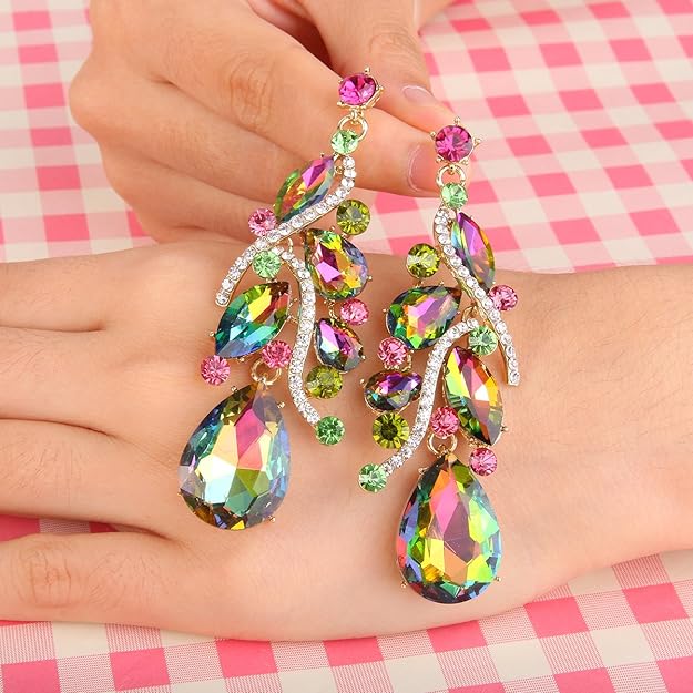 ONE PAIR: Crystal Multi Teardrop Cluster Chandelier Dangle Earrings