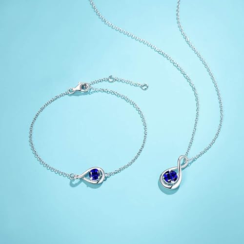 ONE: Birthstone Necklace Gifts For Women, Love Pendant Birthstone Jewelry 16+2 inch Silver Chain SEPTEMBER