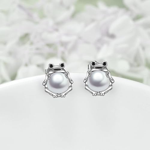 ONE: Exquisite FROG PEARL MOONSTONE Dangle Earrings 925 Sterling Silver