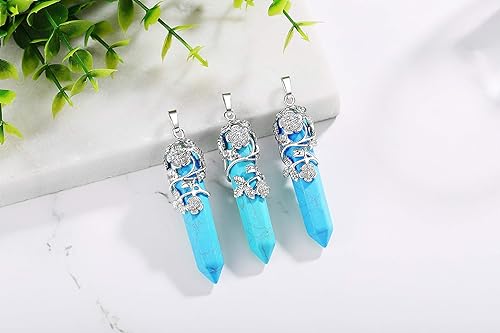 ONE :💎DAINTY FLOWER ROSE Blue Turquoise NECKLACE Fine Jewelry 💎