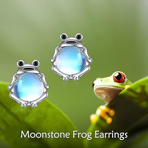 ONE: Exquisite FROG MOONSTONE Dangle Earrings 925 Sterling Silver