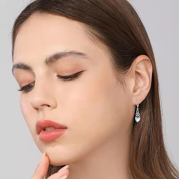 ONE:  Exquisite DROP HEART Color: MOONSTONE Dangle Earrings 925 Sterling Silver