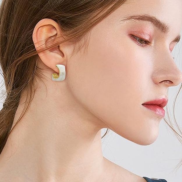 ONE Pair:  Resin Earrings for Women - Post Drop Earrings 14k Gold Plated