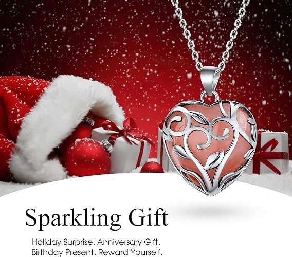 ONE: 💓July-Synthetic Cherry Quartz Heart Crystal Necklace 925 Sterling Silver