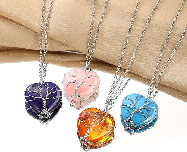 ONE: 💓November-Synthetic Citrine  Heart TREE Crystal Necklace 925 Sterling Silver