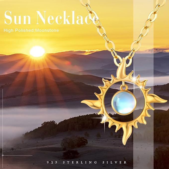 ONE :💎 Golden Sun Pendant Necklace 💎 925 Sterling Silver MOONSTONE