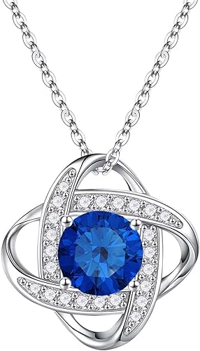 ONE :💎 Birthstone Necklace Gifts For Women, Love Knot Pendant Birthstone Jewelry 18 Inch Silver Chain SEPT