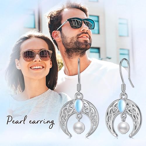 ONE:  Celtic Earrings Color: Moonstone Dangle Earrings 925 Sterling Silver