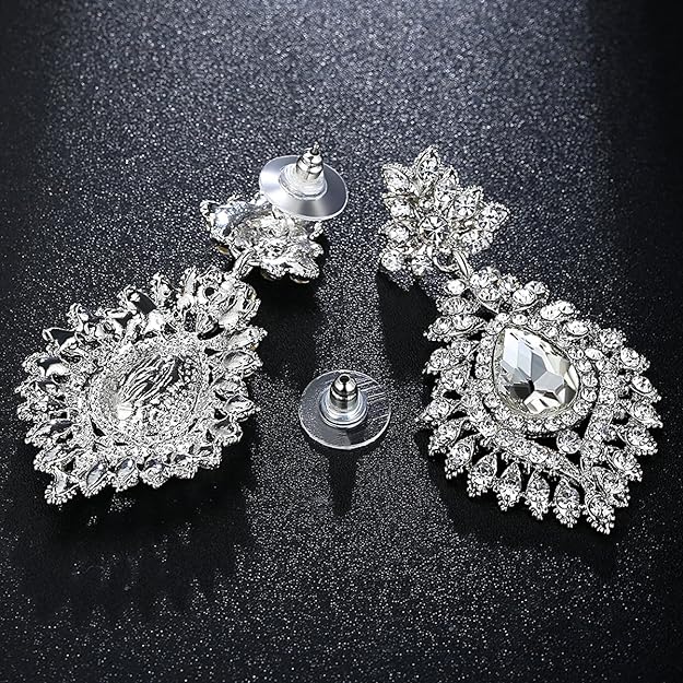 ONE PAIR: Crystal Multi Gold/Silver Rhinestone Chandelier Wedding Bridal Dangle Earrings