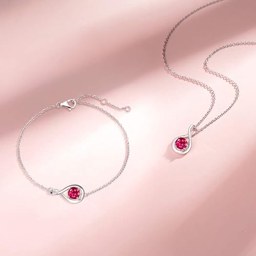 ONE: Birthstone Necklace Gifts For Women, Love Pendant Birthstone Jewelry 16+2 inch Silver Chain JULY