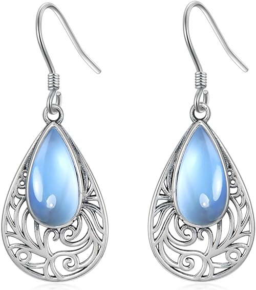 ONE:  Filigree Earrings Color: Moonstone Dangle Earrings 925 Sterling Silver