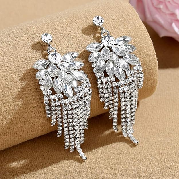 ONE PAIR: Crystal Multi Gold/Silver Rhinestone Chandelier Wedding Bridal Dangle Earrings