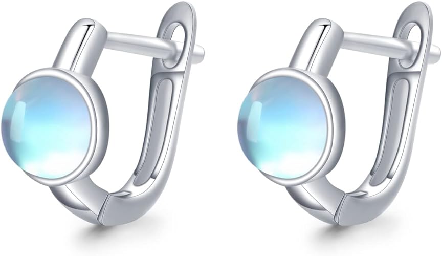 ONE:  Exquisite  U-shape Huggie Color: MOONSTONE  Earrings 925 Sterling Silver