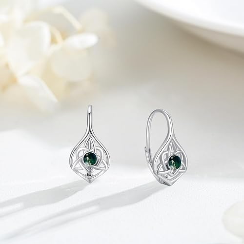 ONE:  Exquisite MOSS AGATE Earrings Color:  Dangle Earrings 925 Sterling Silver