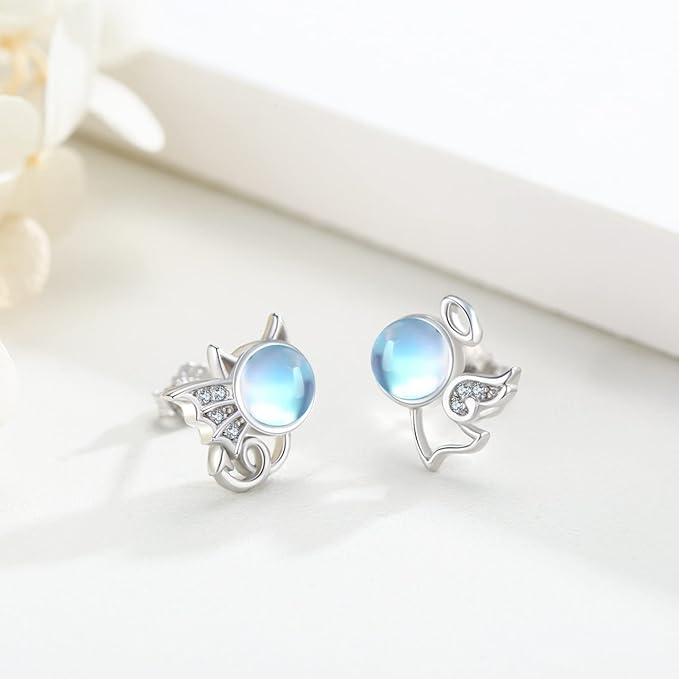 ONE: Exquisite ANGELS MOONSTONE Dangle Earrings 925 Sterling Silver