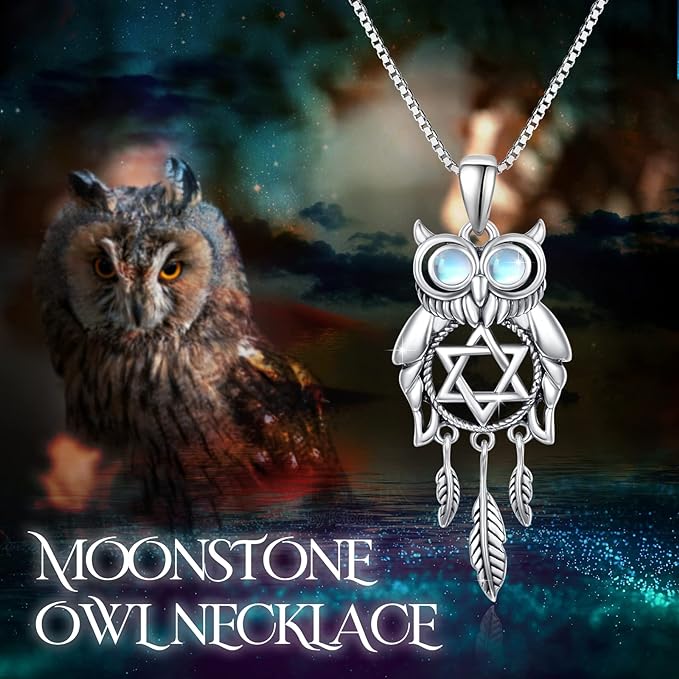 ONE :💎 OWL Pendant Necklace 💎 925 Sterling Silver MOONSTONE