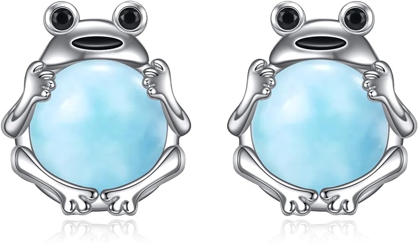 ONE: Exquisite FROG SEA GRAIN MOONSTONE Dangle Earrings 925 Sterling Silver