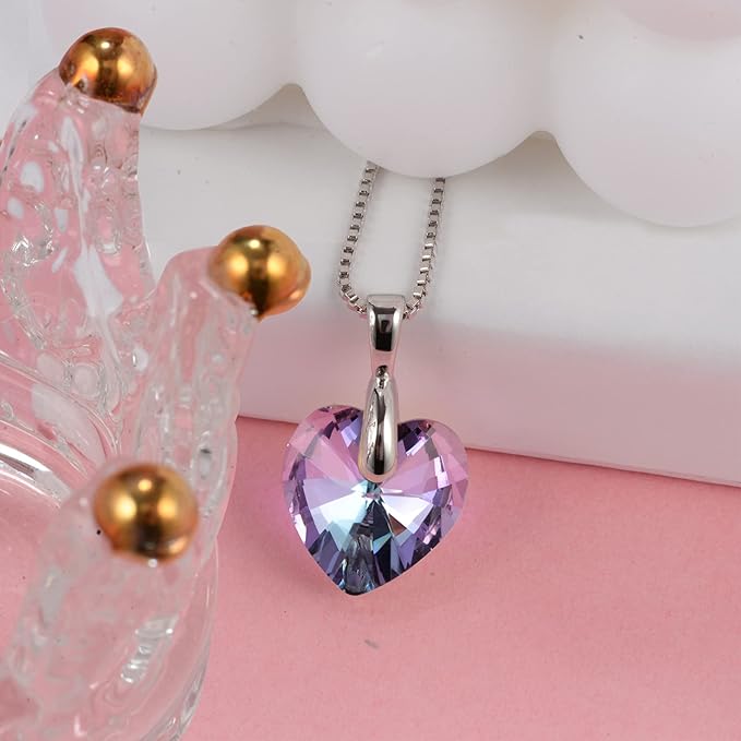ONE :💎Elegant 1 SILVER PURPLE Heart Pendant Necklace was made of blue crystal, which sparkles all the time