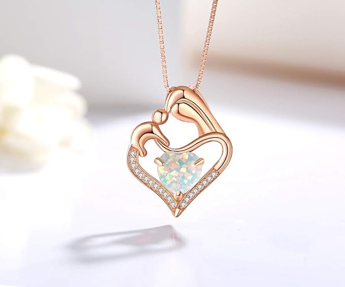 ONE: Love Heart Pendant Necklace Style Mother's Love--Rose Gold Opal