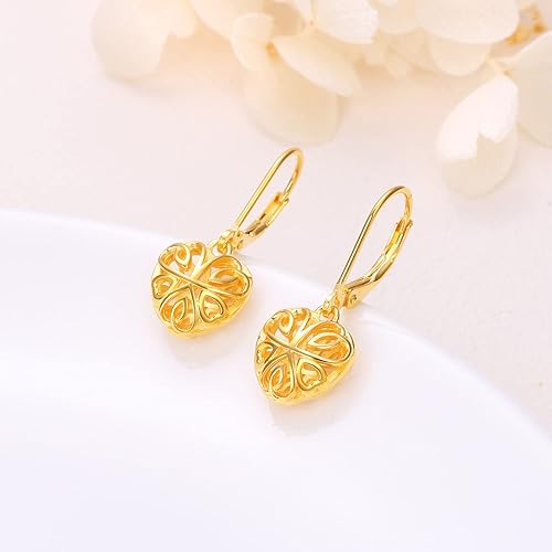 ONE:  Style: Interlocking HEART YELLOW GOLD Dangle Earrings 925 Sterling Silver