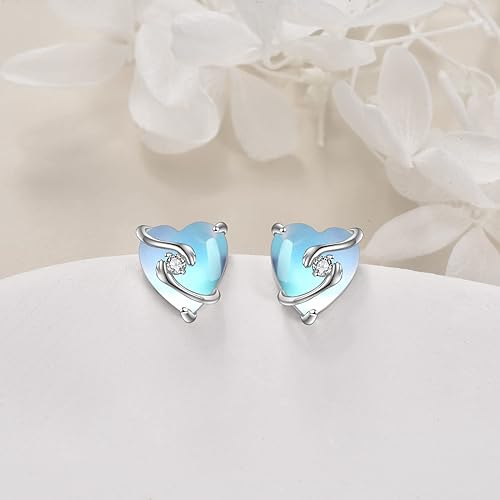 ONE: Exquisite HEART HANDS Color: MOONSTONE Dangle Earrings 925 Sterling Silver