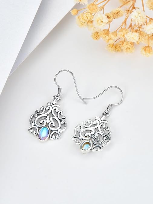 ONE:  Heart Earrings Color: Moonstone Dangle Earrings 925 Sterling Silver