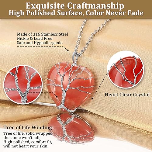 ONE: 💓January-Nature Red Agate Heart Crystal Necklace 925 Sterling Silver Necklace