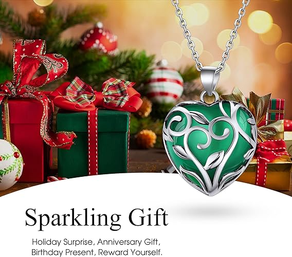 ONE: May-Synthetic Emerald Heart Crystal Necklace 925 Sterling Silver Necklace