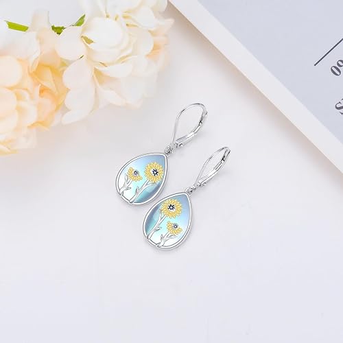 ONE:  Exquisite Sun Flower Color: MOONSTONE  Dangle Earrings 925 Sterling Silver