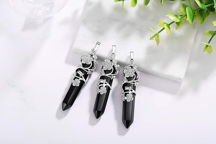 ONE :💎DAINTY FLOWER ROSE Black Agate NECKLACE Fine Jewelry 💎