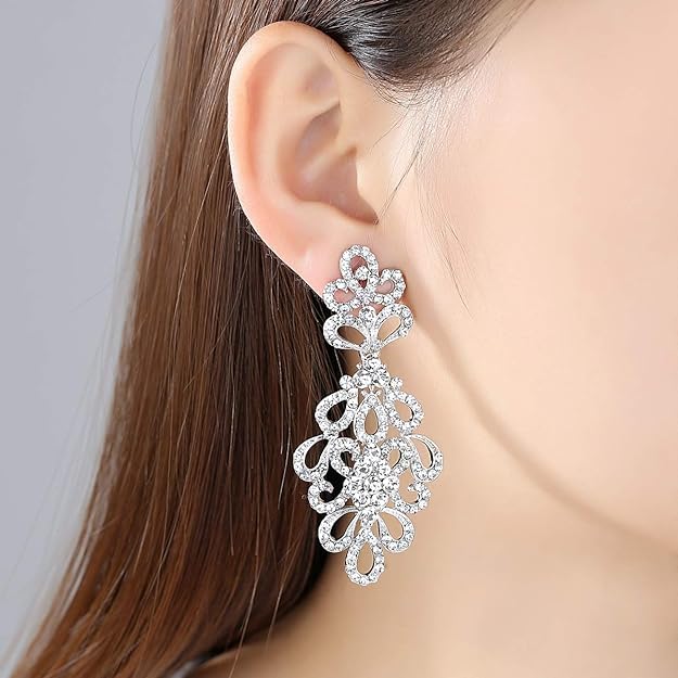 ONE PAIR: Crystal Multi Gold/Silver Rhinestone Chandelier Wedding Bridal Dangle Earrings