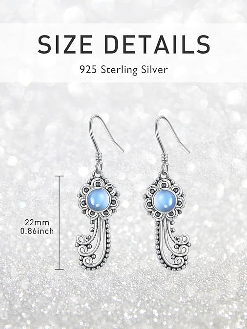 ONE:  Falling Stars Earrings Color: Moonstone Dangle Earrings 925 Sterling Silver
