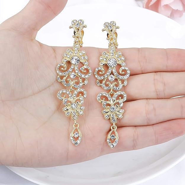 ONE PAIR: Crystal Multi Gold/Silver Rhinestone Chandelier Wedding Bridal Dangle Earrings