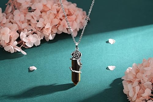 ONE :💎DAINTY FLOWER NATURAL HEALING CRYSTAL: Tiger Eye Stone NECKLACE Fine Jewelry 💎