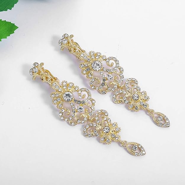 ONE PAIR: Crystal Multi Gold/Silver Rhinestone Chandelier Wedding Bridal Dangle Earrings