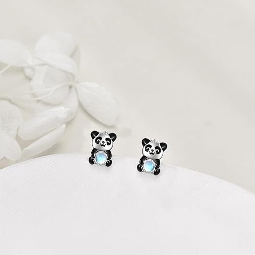 ONE: Exquisite PANDA MOONSTONE Dangle Earrings 925 Sterling Silver