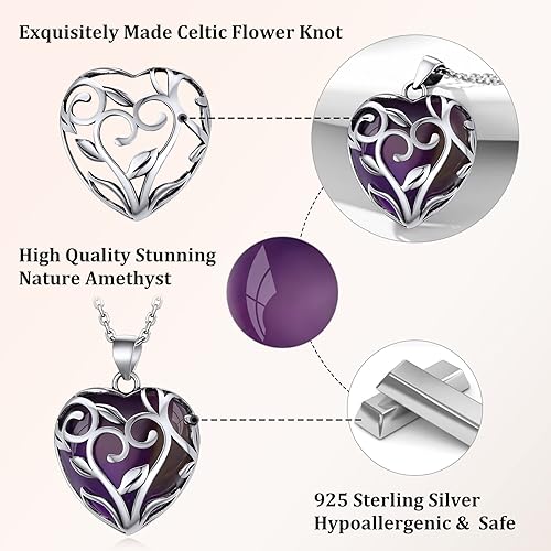 ONE: 💓Heart Amethyst Crystal Necklace 925 Sterling Silver Necklace