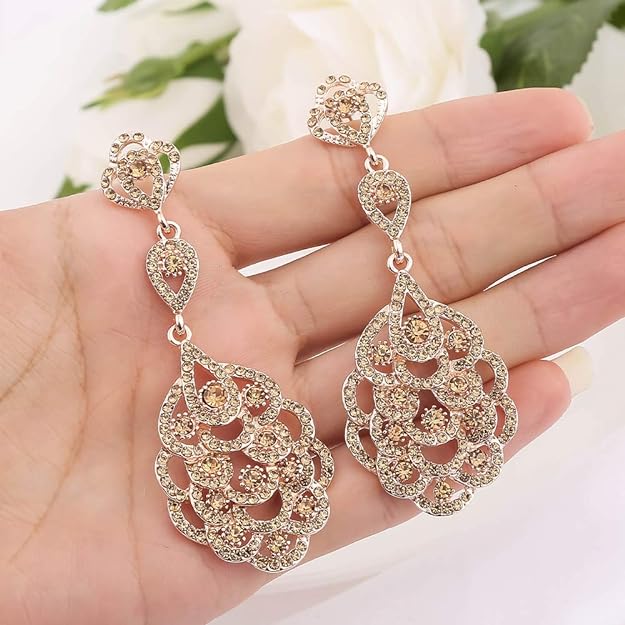ONE PAIR: Crystal Multi Gold/Silver Rhinestone Chandelier Wedding Bridal Dangle Earrings
