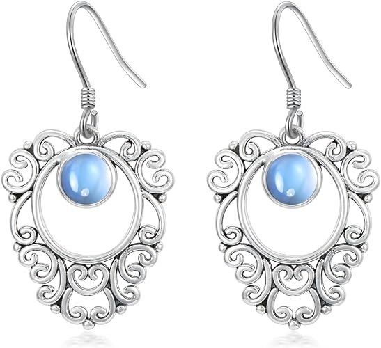 ONE:  ROUND DROP Earrings Color: Moonstone Dangle Earrings 925 Sterling Silver