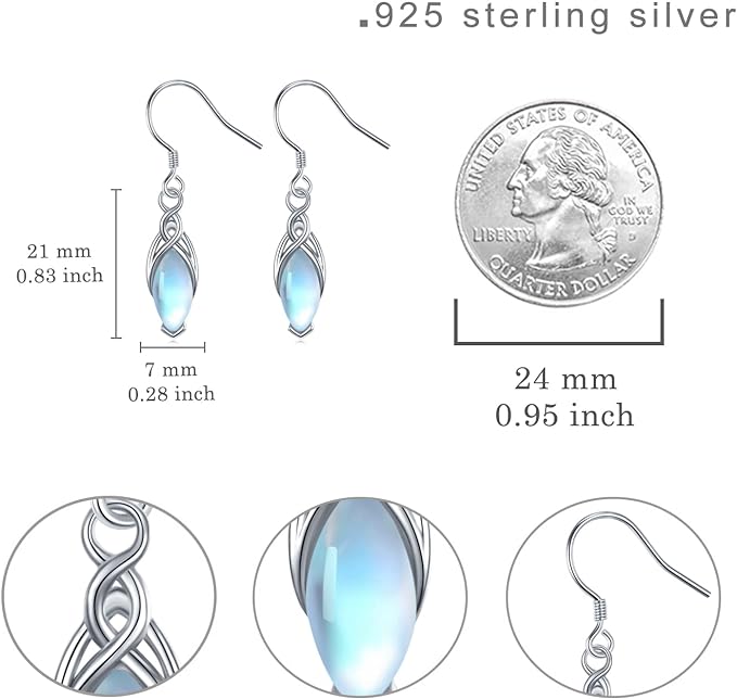 ONE:  Exquisite Earrings Color: Moonstone Dangle Earrings 925 Sterling Silver