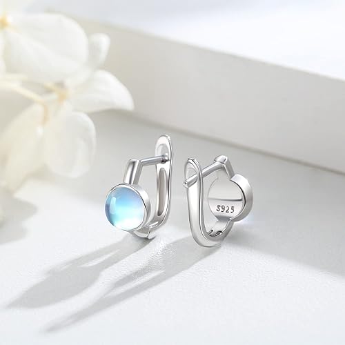 ONE:  Exquisite  U-shape Huggie Color: MOONSTONE  Earrings 925 Sterling Silver
