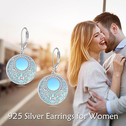 ONE:  Platinum Plated Earrings Color: Moonstone Dangle Earrings 925 Sterling Silver