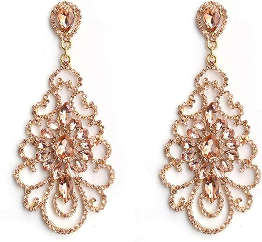 ONE PAIR: Crystal Multi Gold/Silver Rhinestone Chandelier Wedding Bridal Dangle Earrings