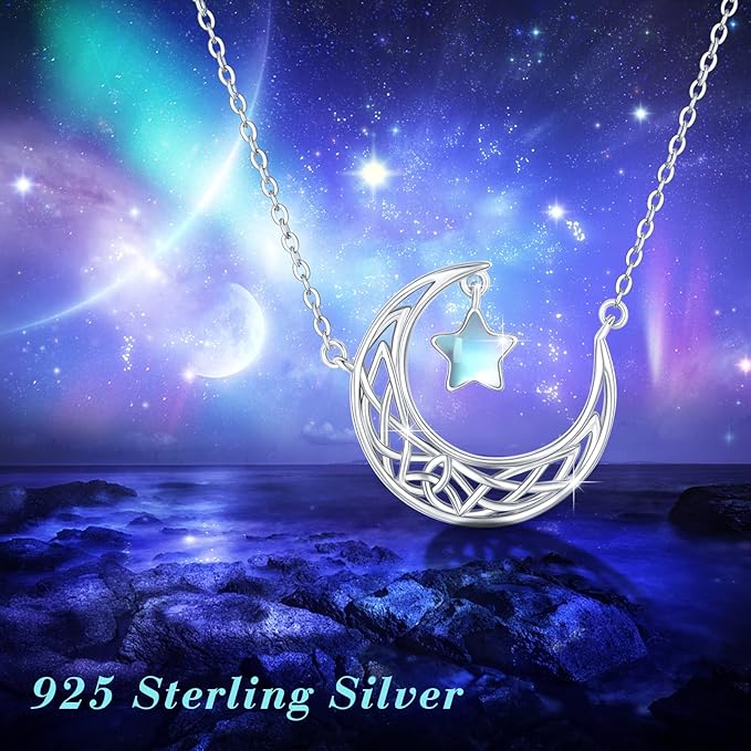 ONE :💎 Celtic Moon Pendant Necklace 💎 925 Sterling Silver MOONSTONE